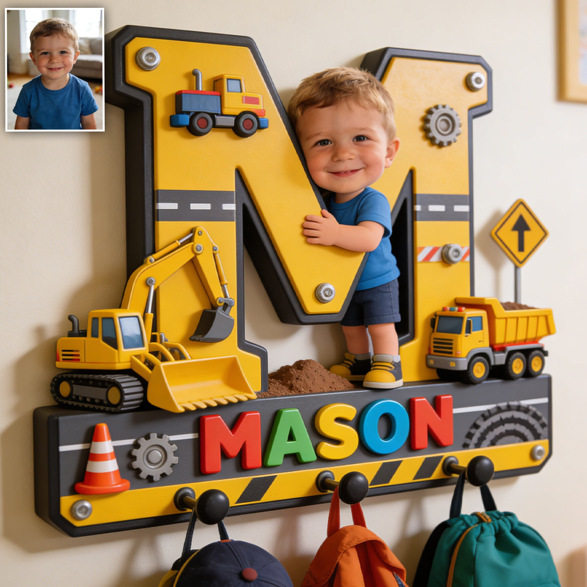 Alphabet Letter & Custom Photo And Theme - Personalized Kid Custom Shaped Hanging Rack