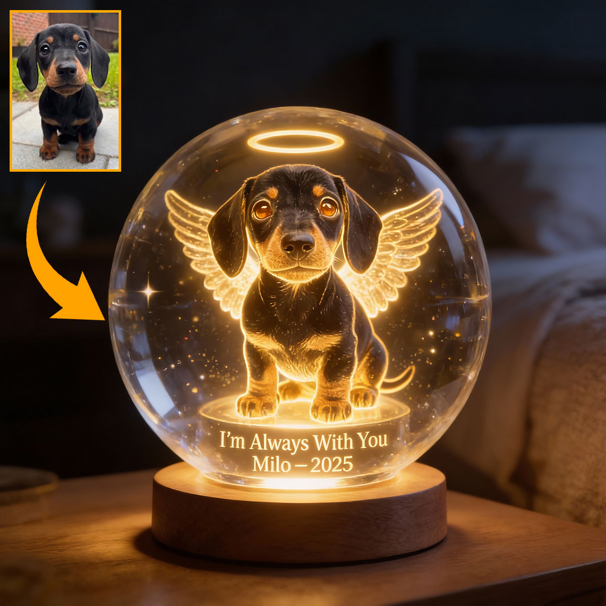Je suis toujours avec toi - Veilleuse boule de cristal personnalisée pour chien