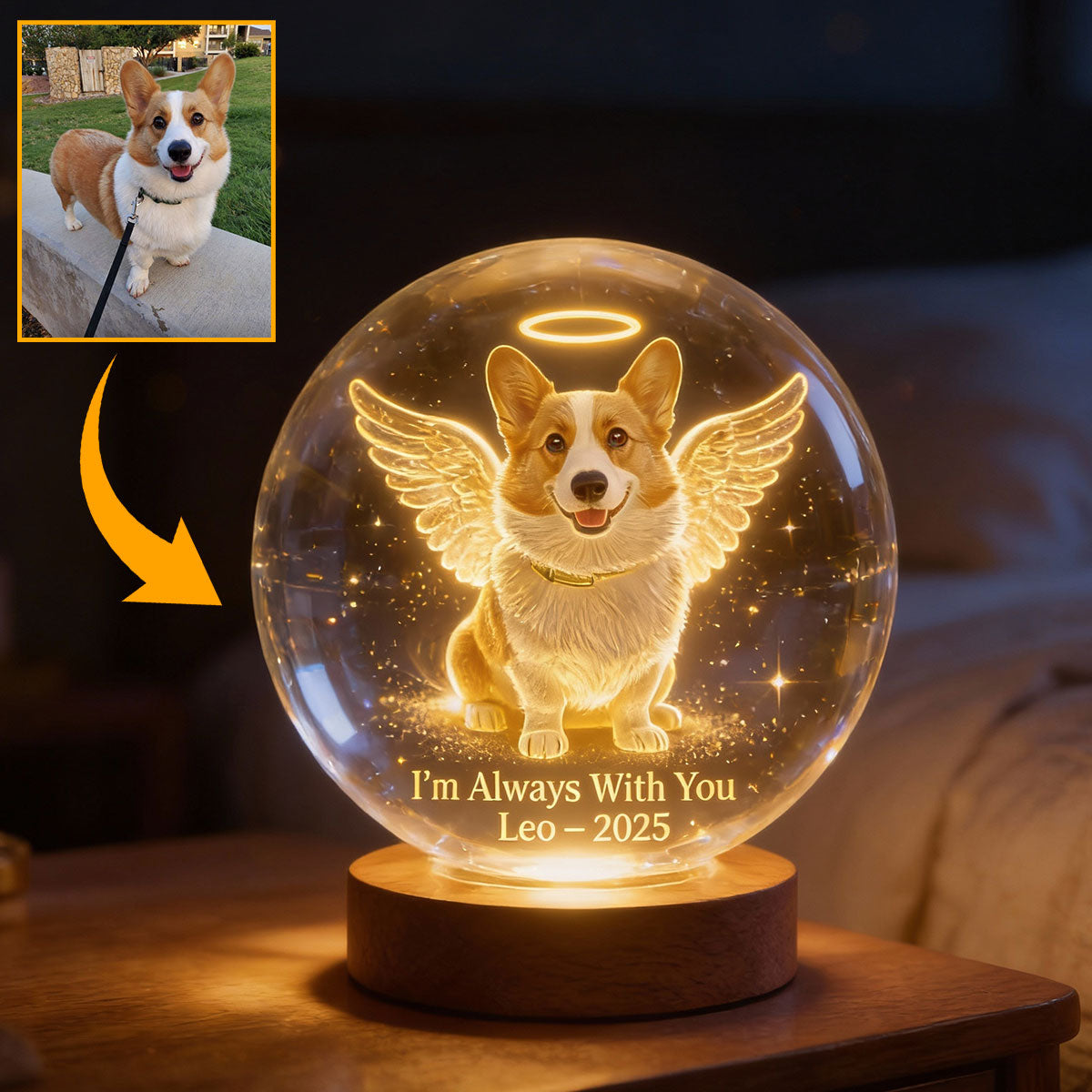 Je suis toujours avec toi - Veilleuse boule de cristal personnalisée pour chien