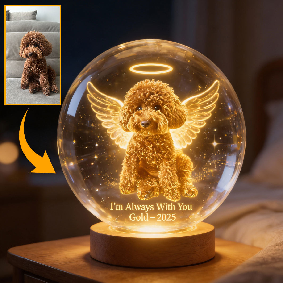 Je suis toujours avec toi - Veilleuse boule de cristal personnalisée pour chien