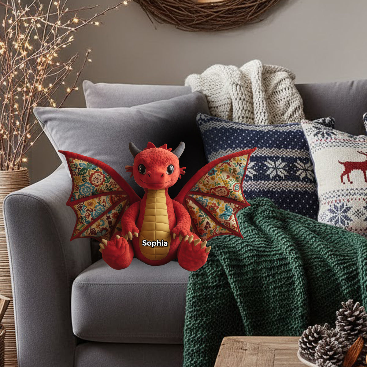 Dragon Quilt - Personalized Dragon Faux Fur Shaped Pillow
