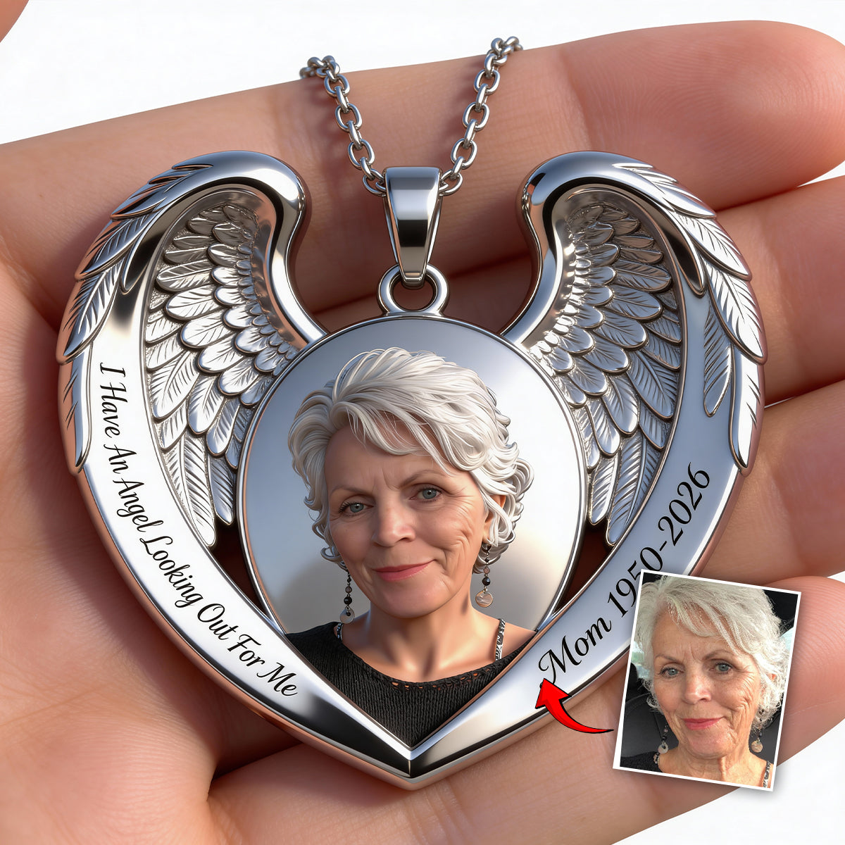 J'ai un ange qui veille sur moi - Collier pendentif personnalisé en métal en forme de commémoration