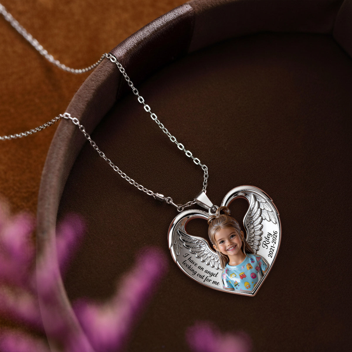 J'ai un ange qui veille sur moi - Collier pendentif personnalisé en métal en forme de commémoration