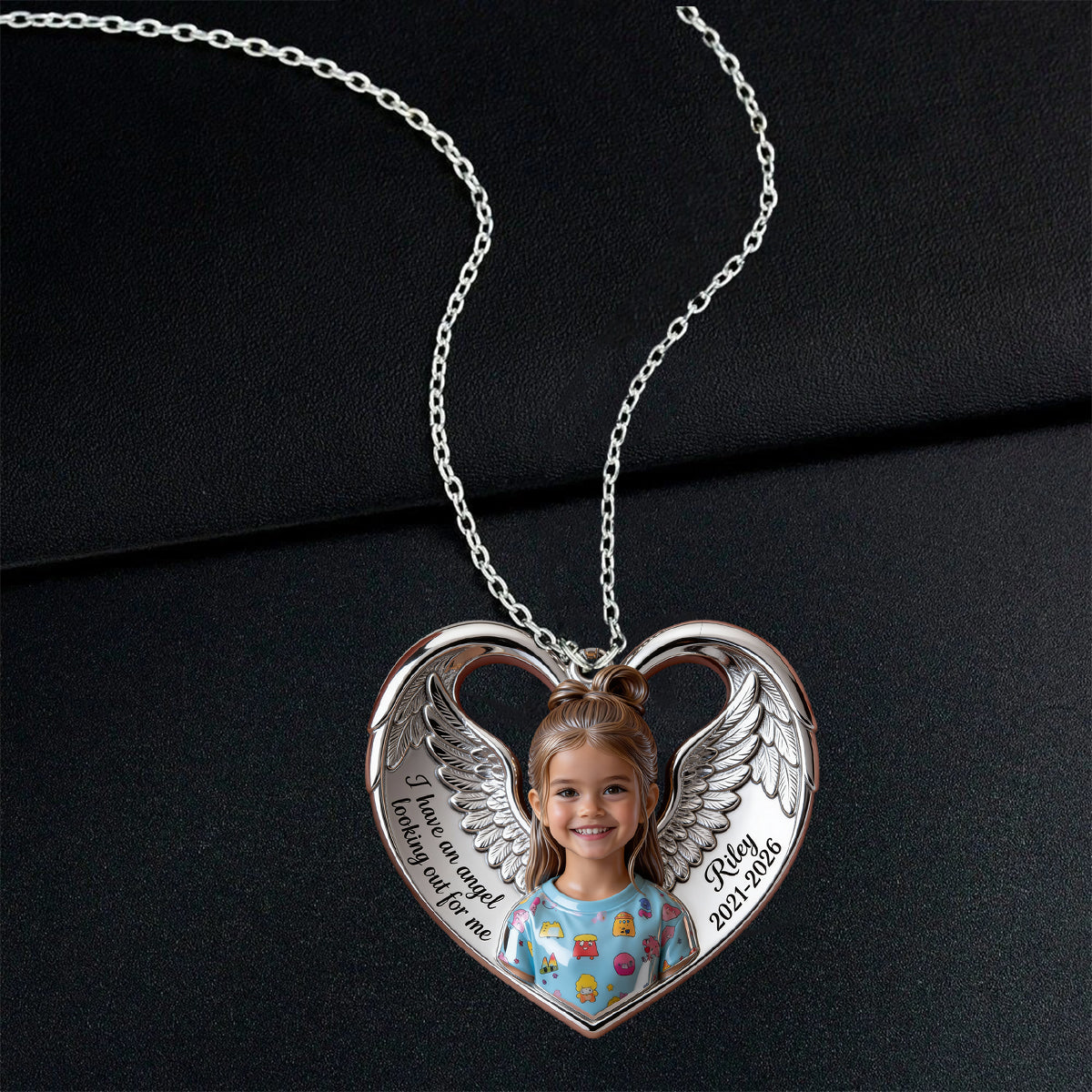 J'ai un ange qui veille sur moi - Collier pendentif personnalisé en métal en forme de commémoration