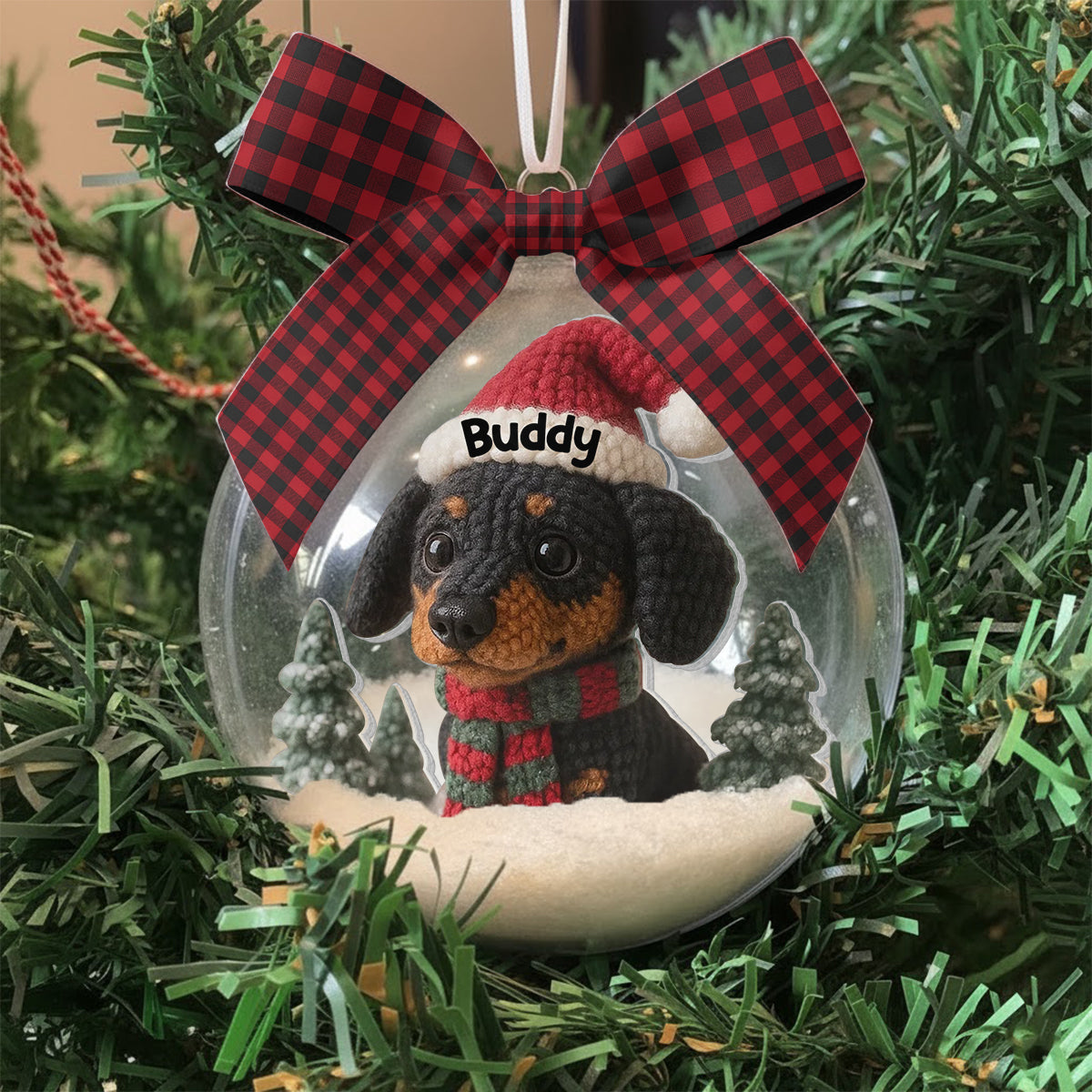 Christmas Pet - Personalized Dog Snow Globe Ornament With Bow