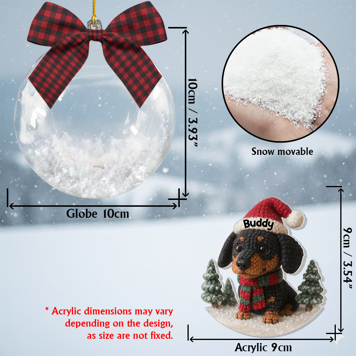 Christmas Pet - Personalized Dog Snow Globe Ornament With Bow
