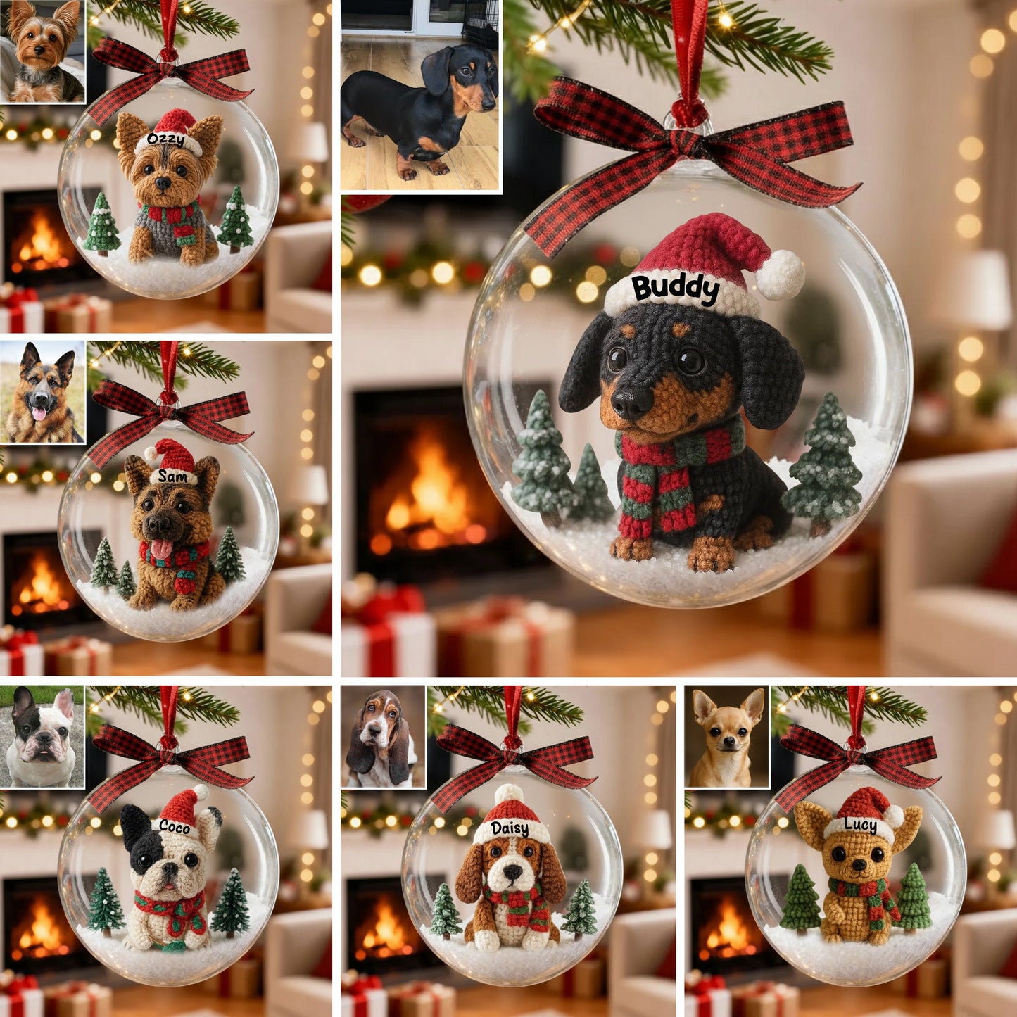 Christmas Pet - Personalized Dog Snow Globe Ornament With Bow