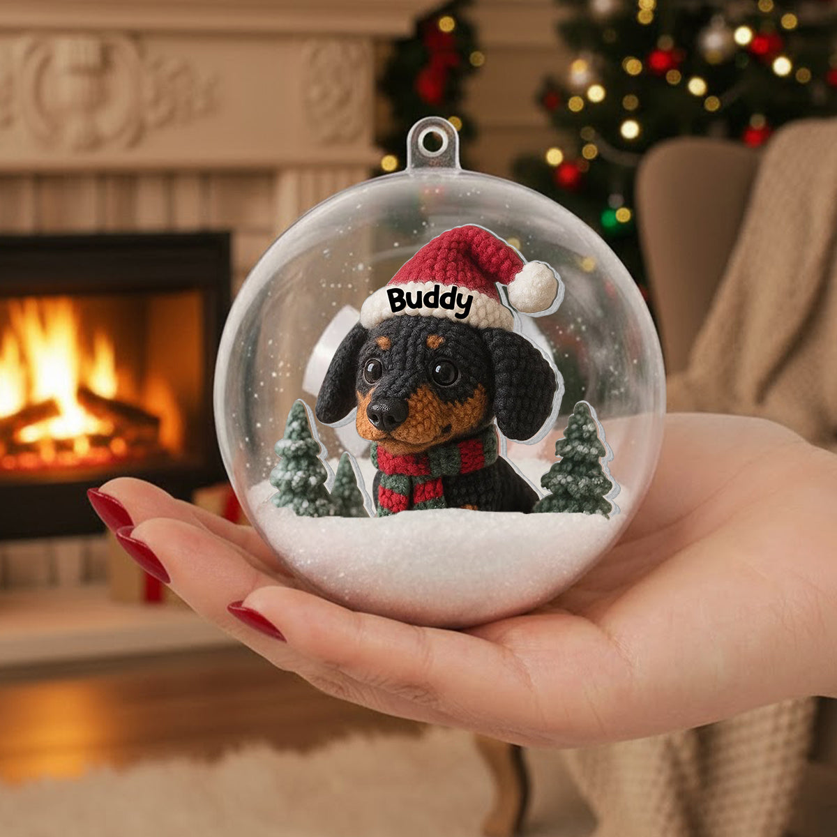 Christmas Pet - Personalized Dog Snow Globe Ornament With Bow