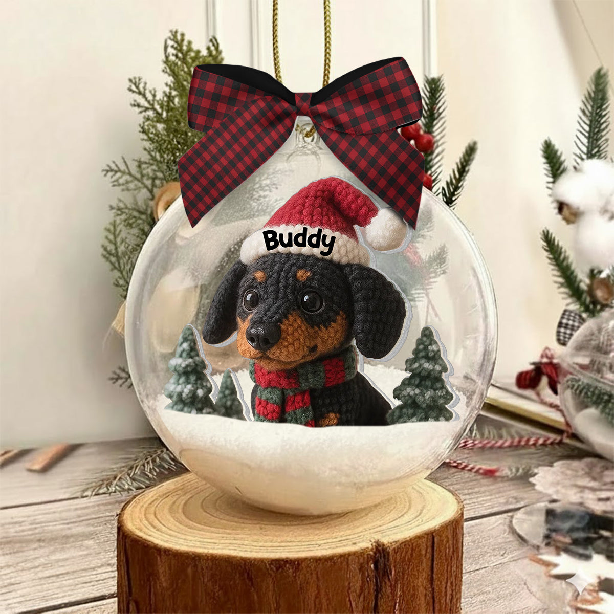 Christmas Pet - Personalized Dog Snow Globe Ornament With Bow