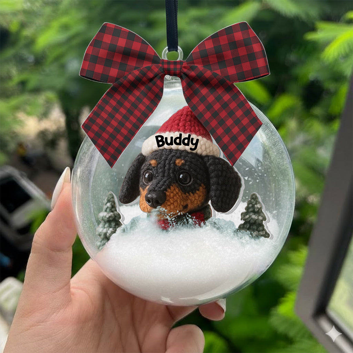 Christmas Pet - Personalized Dog Snow Globe Ornament With Bow