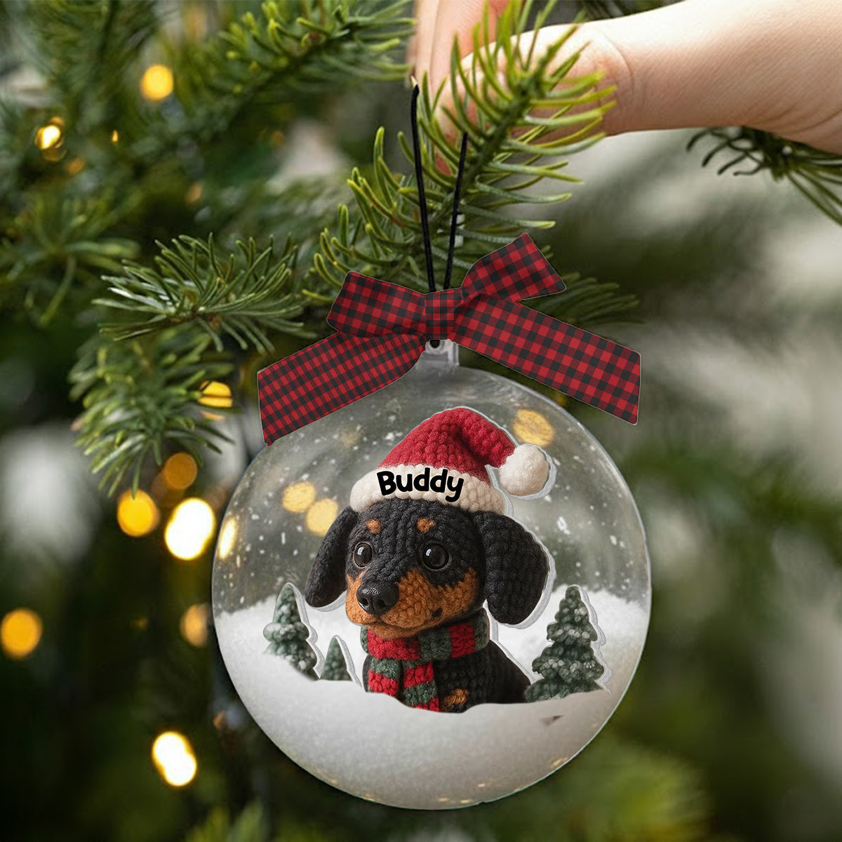 Christmas Pet - Personalized Dog Snow Globe Ornament With Bow