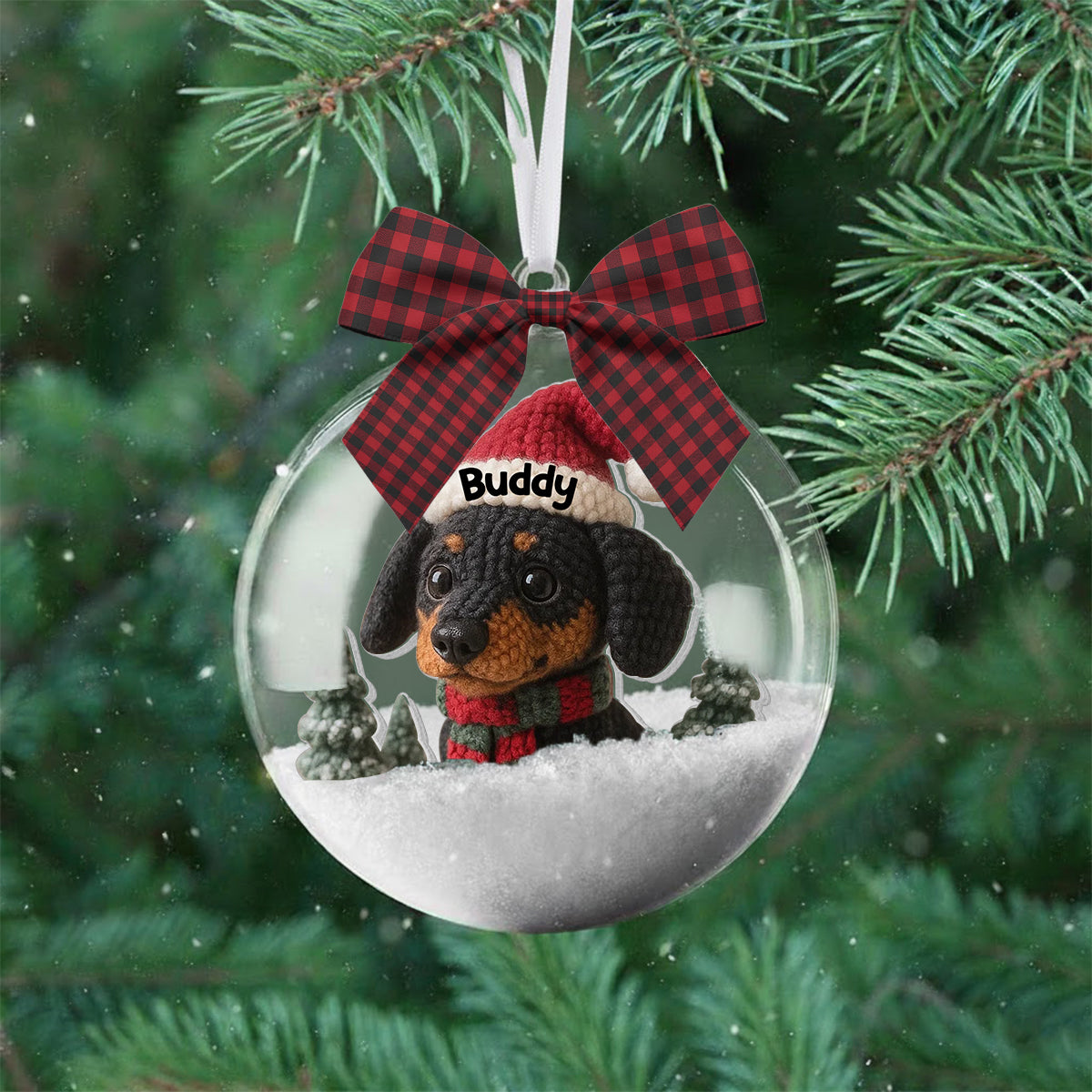 Christmas Pet - Personalized Dog Snow Globe Ornament With Bow