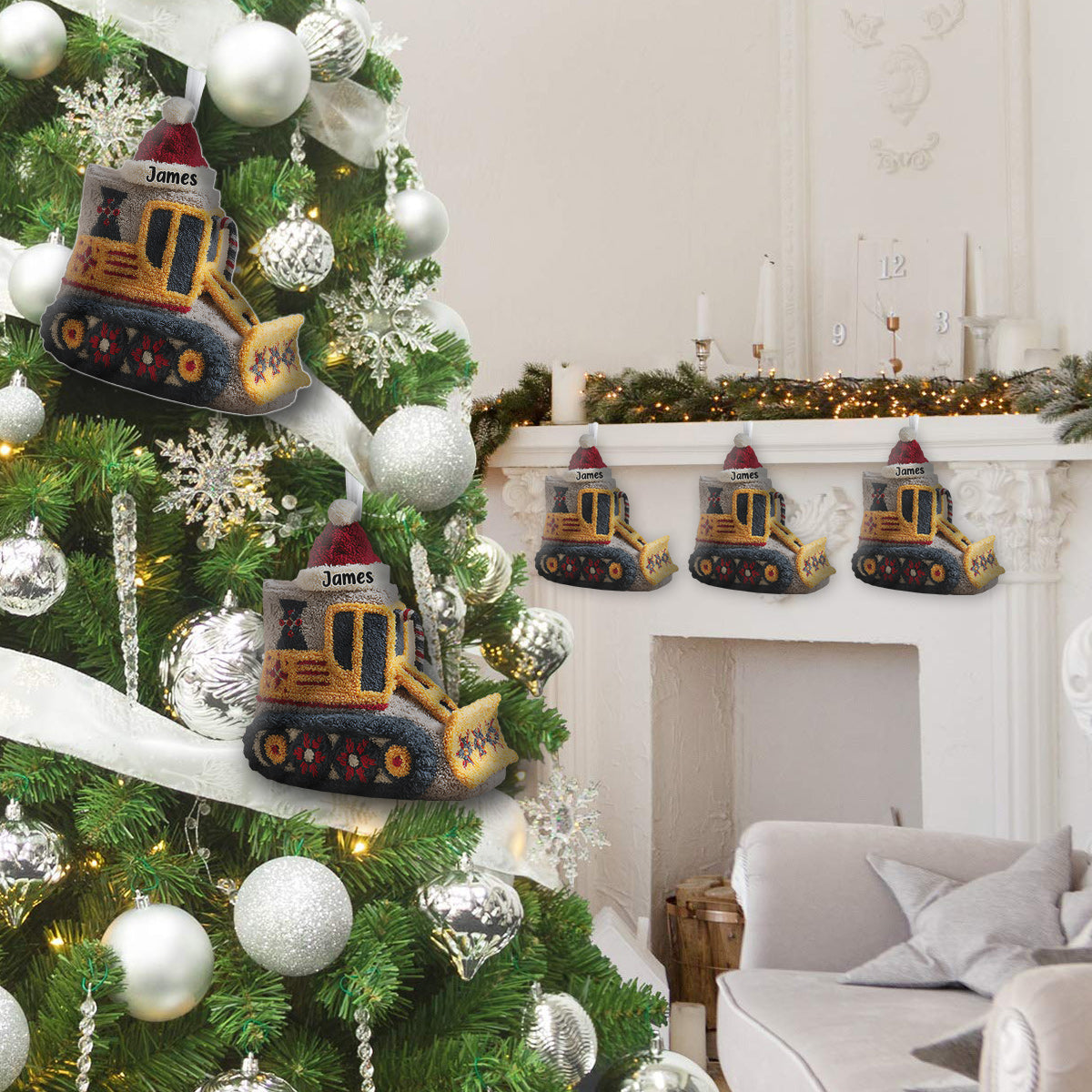 Chaussette de Noël personnalisée en forme d'excavatrice pour enfant