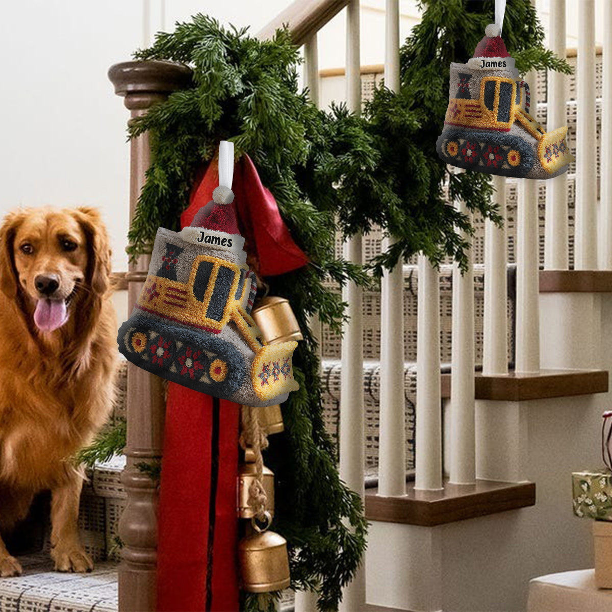 Chaussette de Noël personnalisée en forme d'excavatrice pour enfant