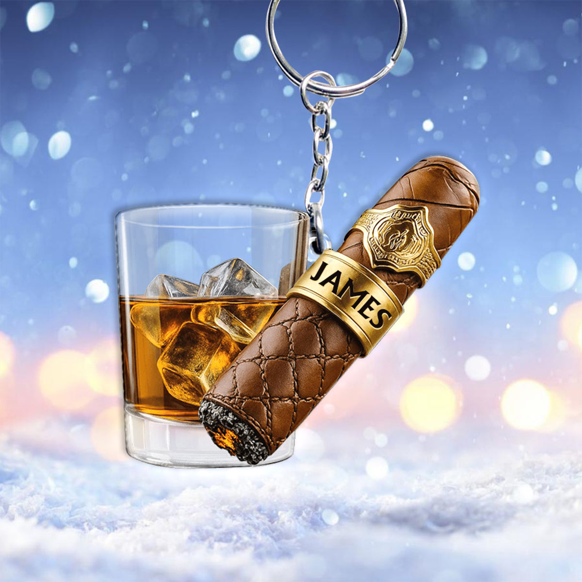 Whiskey & Cigar - Personalized Whisky Keychain