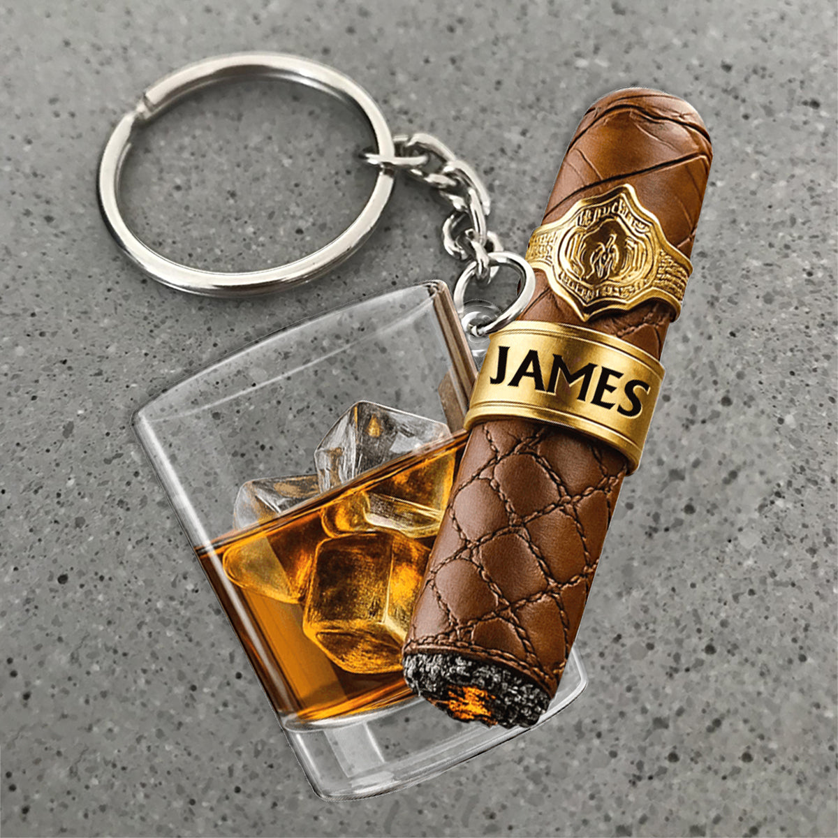 Whiskey & Cigar - Personalized Whisky Keychain