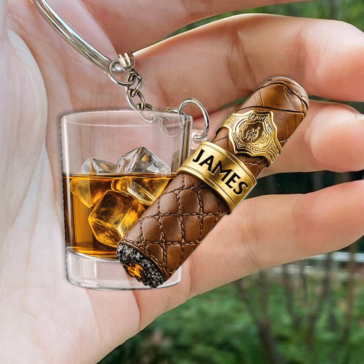Whiskey & Cigar - Personalized Whisky Keychain