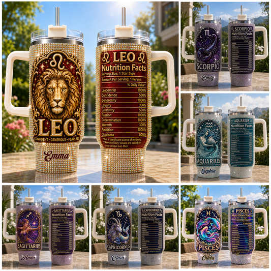 Faits Nutritionnels du Signe Zodiacal - Tasse Personnalisée en Rhinestones avec Poignée