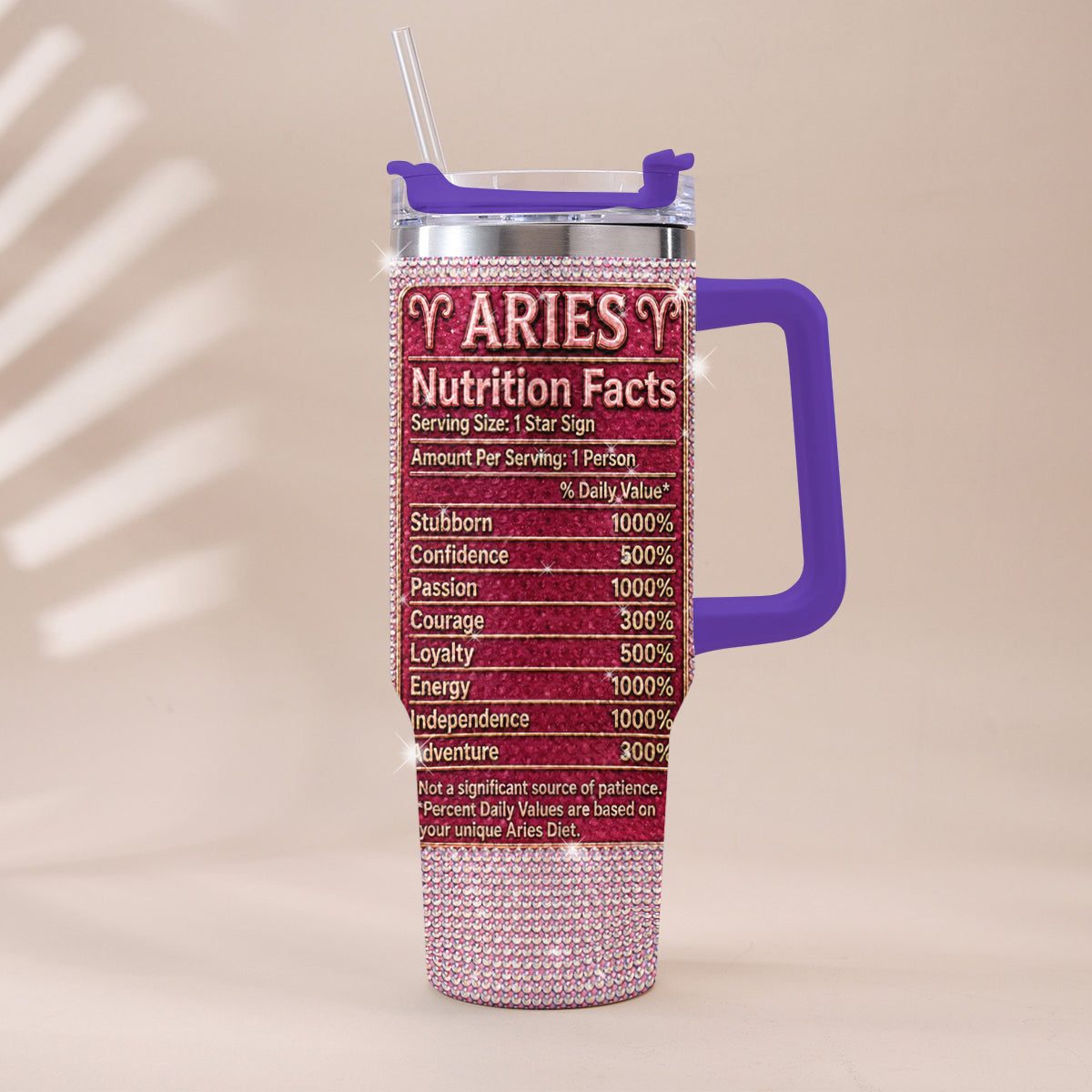 Zodiac Sign Nutrition Facts - Personalized Horoscope Rhinestone Tumbler With Handle