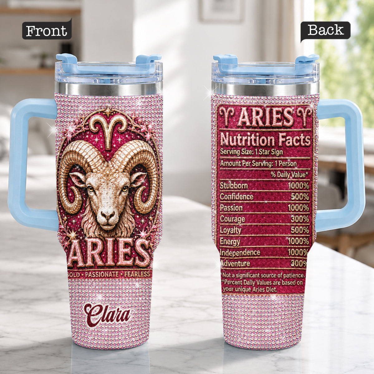 Zodiac Sign Nutrition Facts - Personalized Horoscope Rhinestone Tumbler With Handle