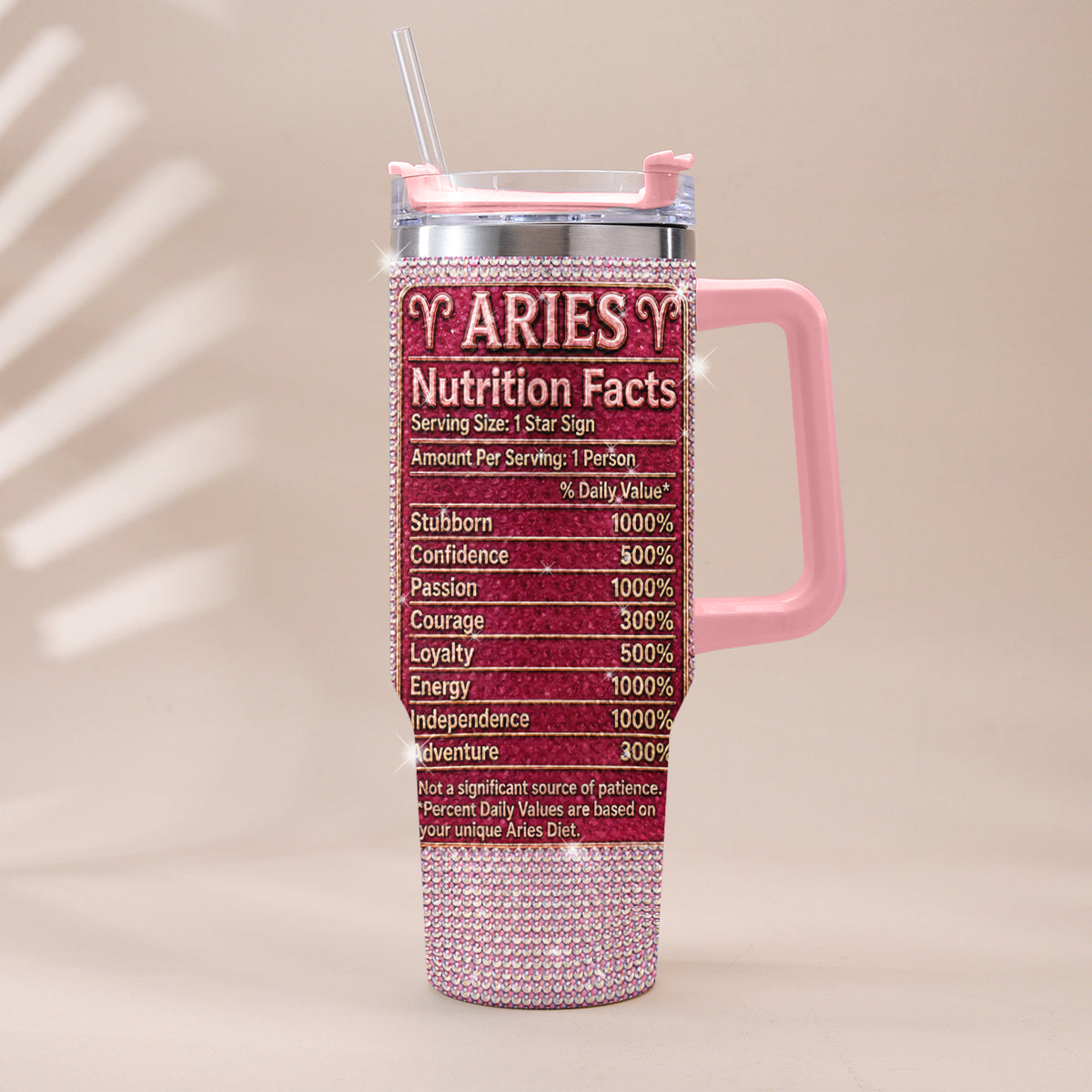 Zodiac Sign Nutrition Facts - Personalized Horoscope Rhinestone Tumbler With Handle