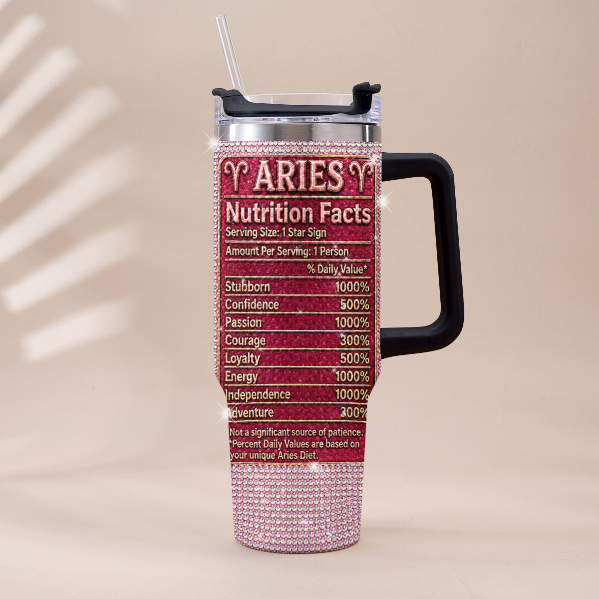 Zodiac Sign Nutrition Facts - Personalized Horoscope Rhinestone Tumbler With Handle