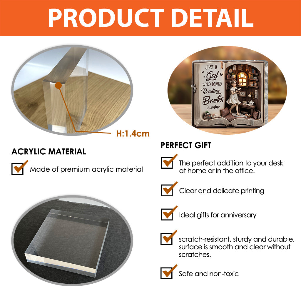 Just A Girl Who Loves Reading Books - Personalized Book Custom Shaped Acrylic Plaque