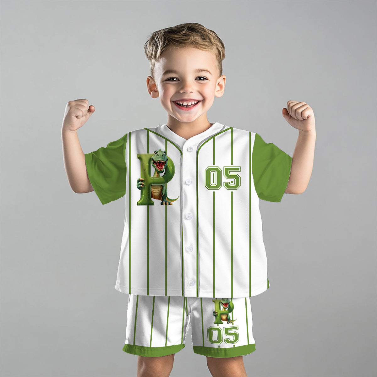 Cute Dinosaur Alphabet Set For Kid - Personalized Kid Jersey Shirt & Shorts