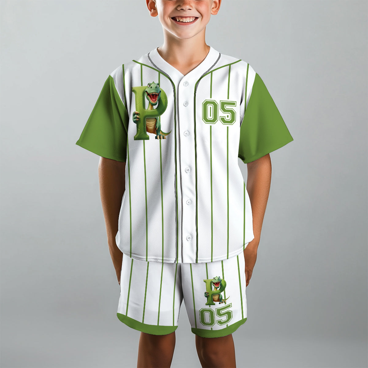 Cute Dinosaur Alphabet Set For Kid - Personalized Kid Jersey Shirt & Shorts