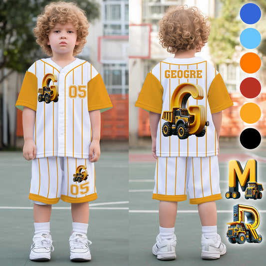 Cute Truck Alphabet Set For Kid - Personalized Kid Jersey Shirt & Shorts