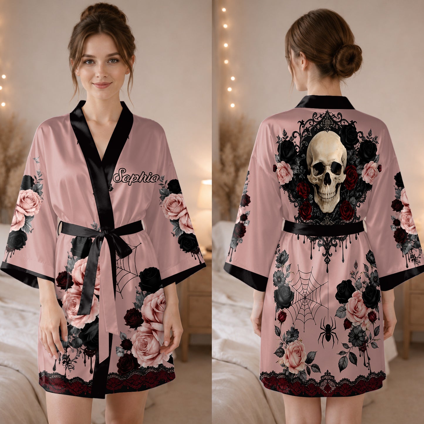 Sull Roses - Personalized Skull Satin Robe