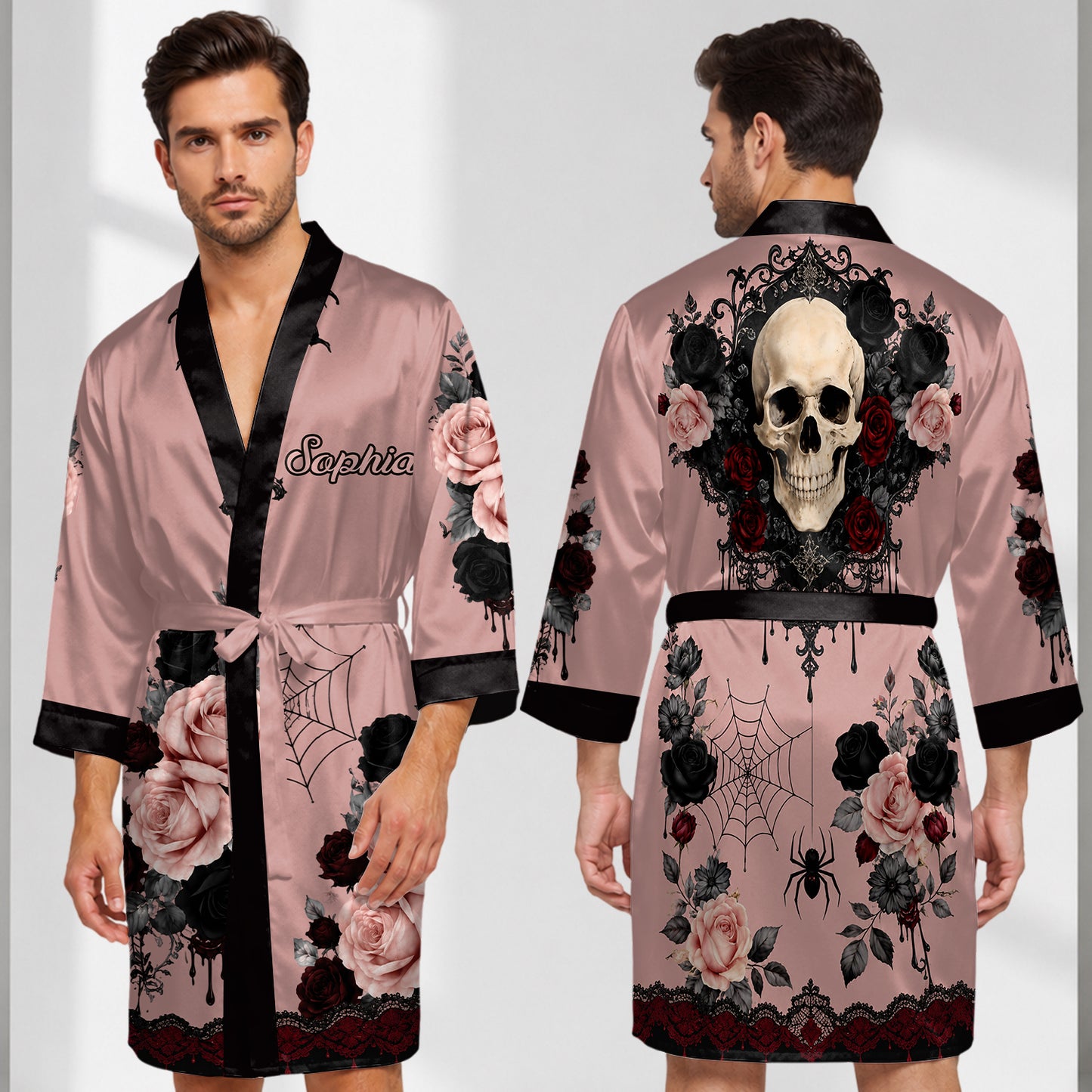 Sull Roses - Personalized Skull Satin Robe