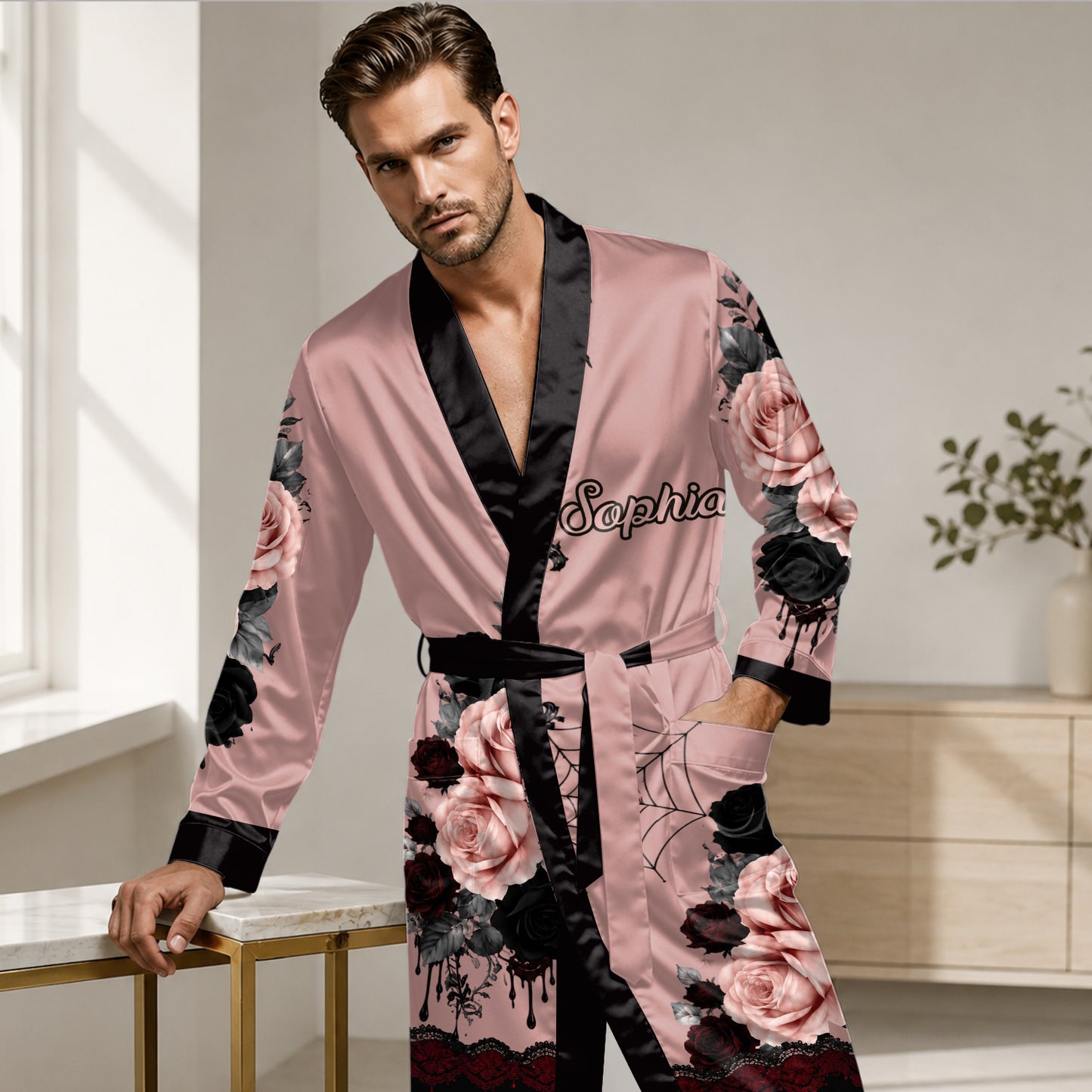 Sull Roses - Personalized Skull Satin Robe