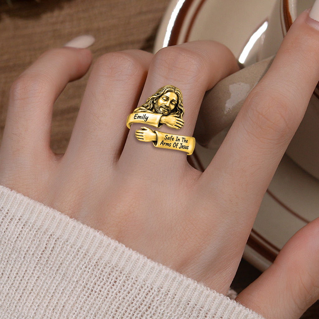 Safe In The Arms Of Jesus - Personalized Christian Adjustable Shaped Ring