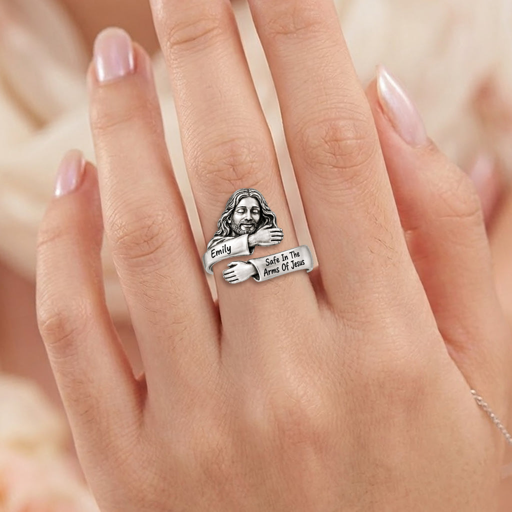 Safe In The Arms Of Jesus - Personalized Christian Adjustable Shaped Ring