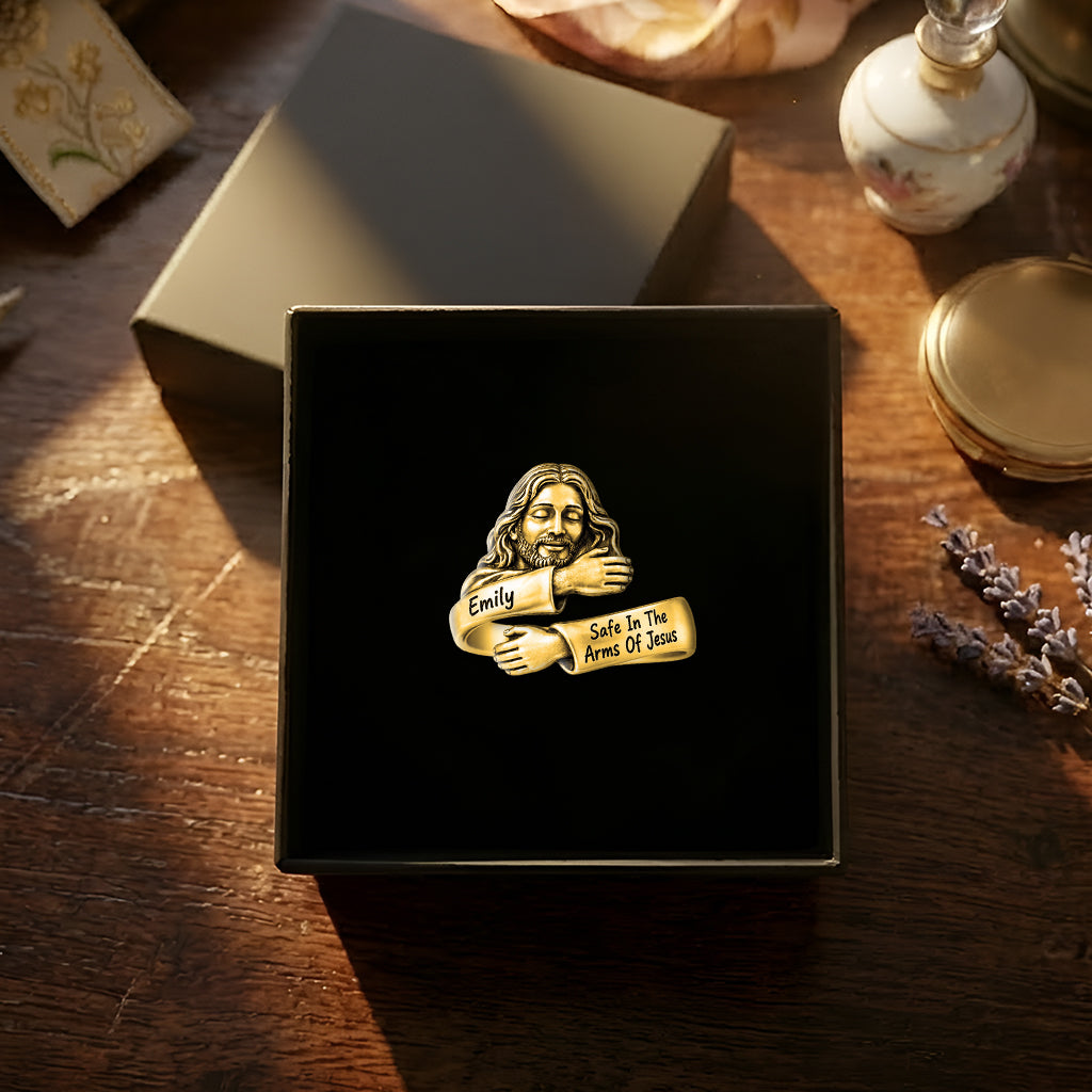 Safe In The Arms Of Jesus - Personalized Christian Adjustable Shaped Ring