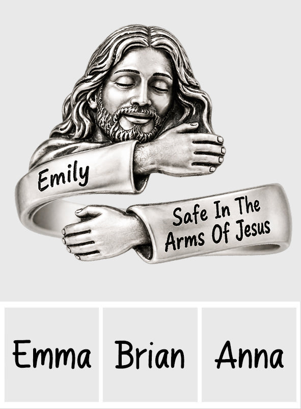 Safe In The Arms Of Jesus - Personalized Christian Adjustable Shaped Ring