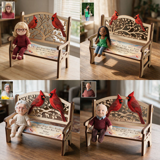 Personalized Memorial Keepsake Bench & Mini Plush - Personalized Memorial Wooden Bench & Plush Keychain Set