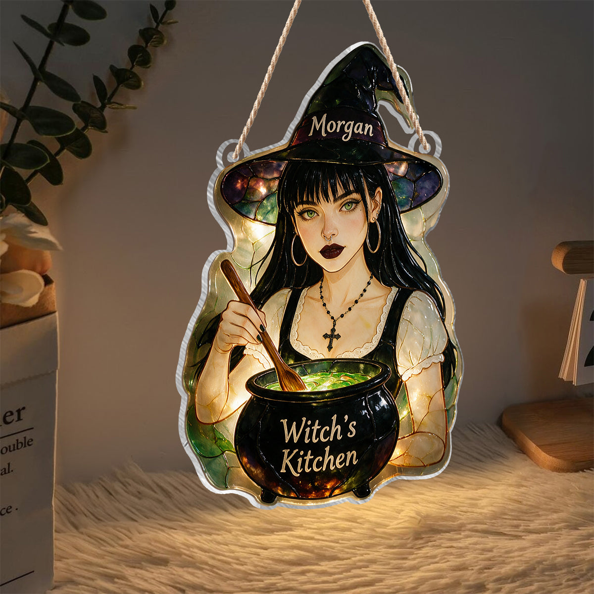 Witch's Kitchen - Personalized Witch Paper Towel Stand & Notebook & LED Acrylic Sign Gift Set