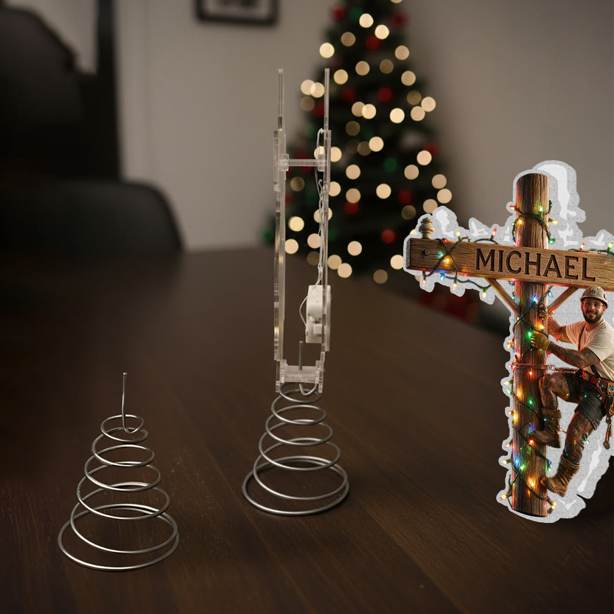 Light Up The Christmas - Personalized Lineman LED Light Tree Topper