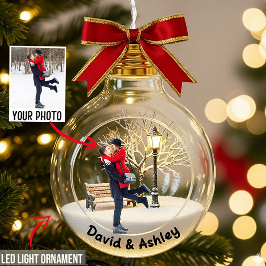 Custom Photo Gift For Holiday - Personalized Couple LED Light Ornament