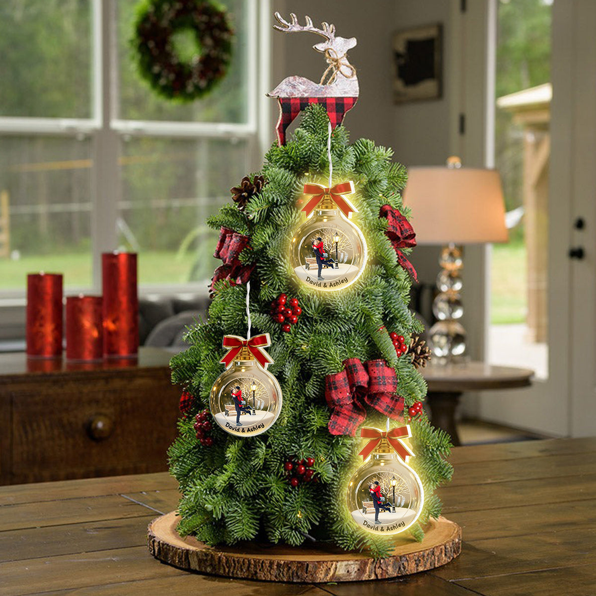 Custom Photo Gift For Holiday - Personalized Couple LED Light Ornament