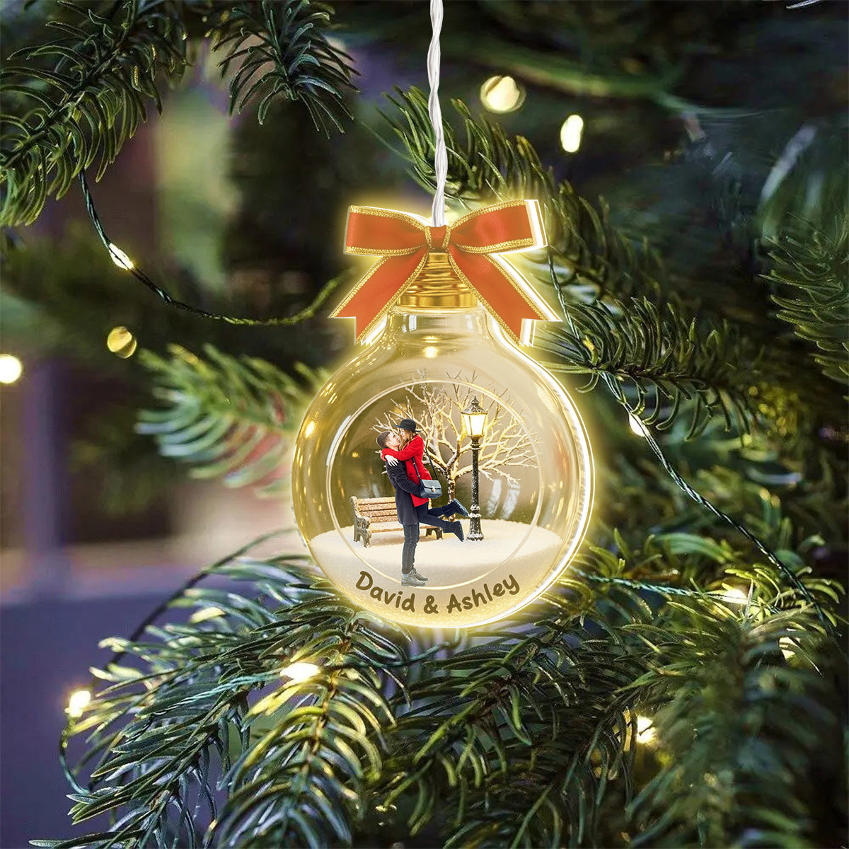 Custom Photo Gift For Holiday - Personalized Couple LED Light Ornament