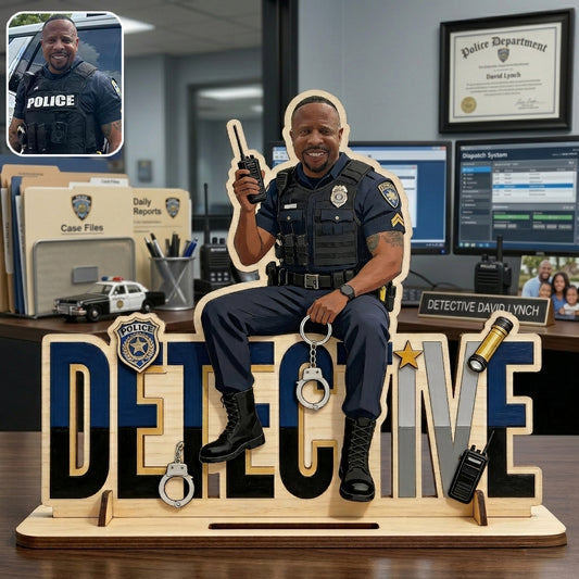 Police Table Name Plate - Personalized Police Officer 2 Layered Big Freestanding