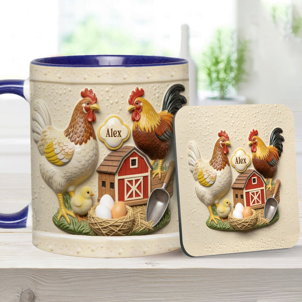 Mug et sous-verre personnalisés « Love Chicken »