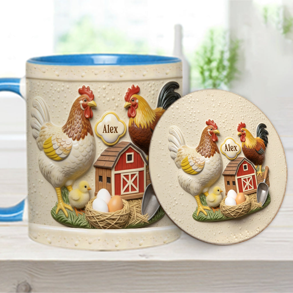 Mug et sous-verre personnalisés « Love Chicken »