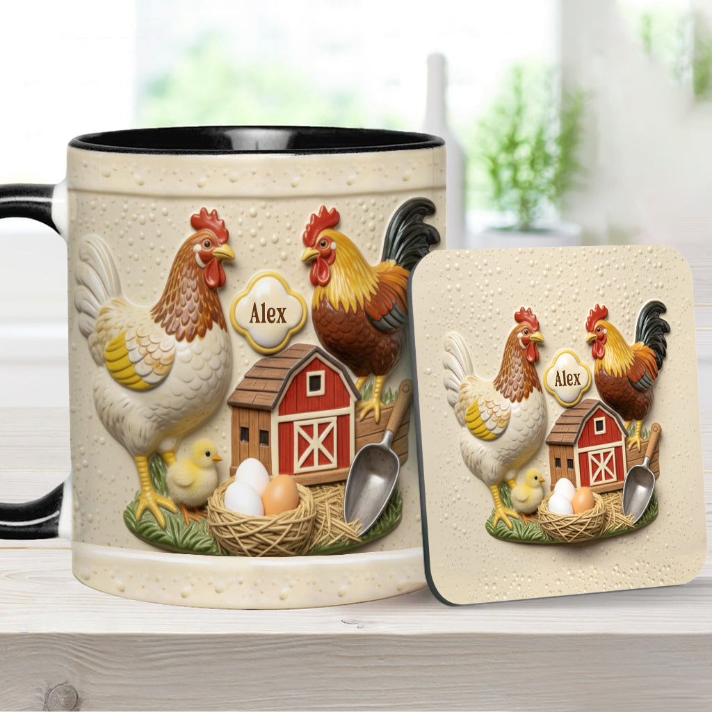 Mug et sous-verre personnalisés « Love Chicken »
