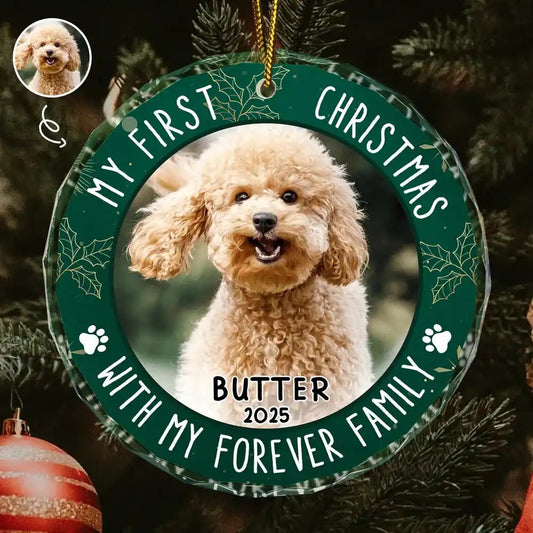 My First Christmas - Personalized Dog Round Shaped Glass Ornament