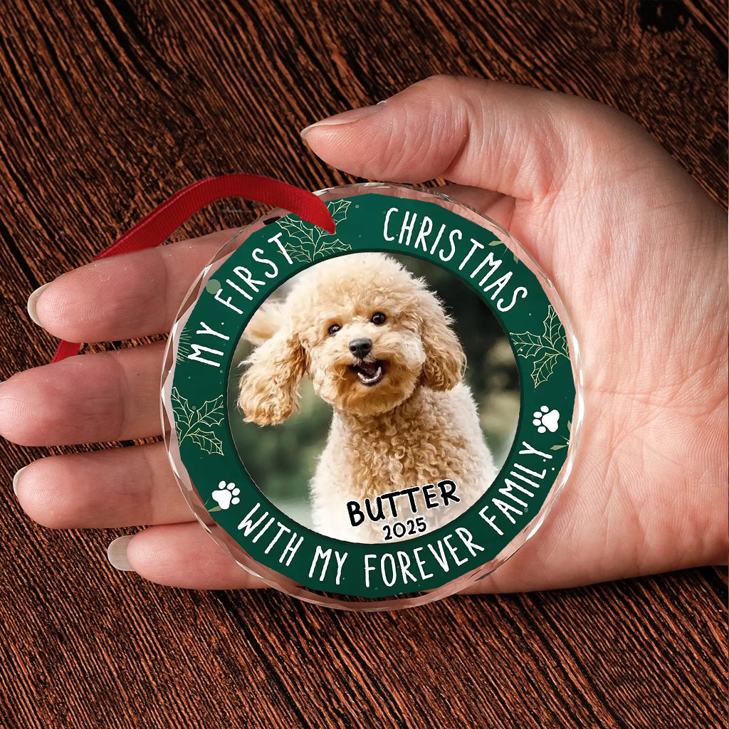 My First Christmas - Personalized Dog Round Shaped Glass Ornament