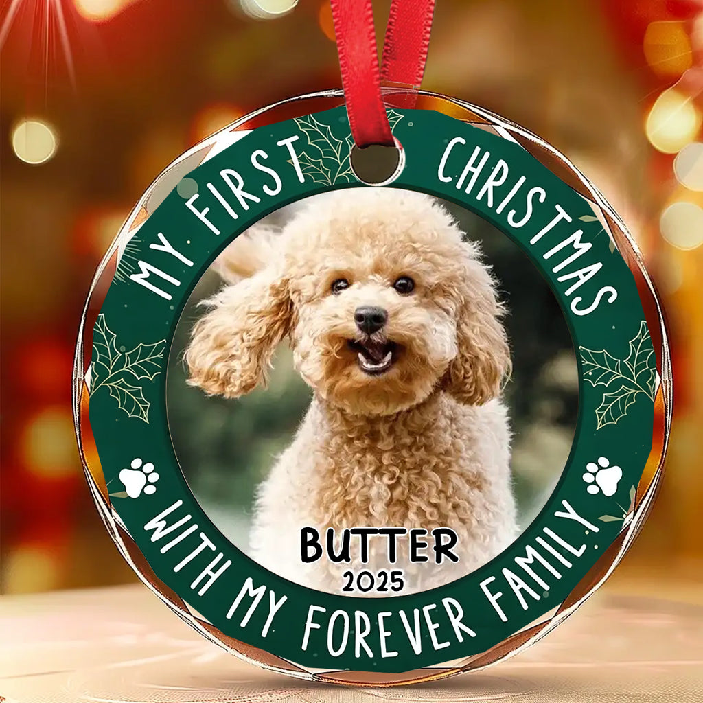 My First Christmas - Personalized Dog Round Shaped Glass Ornament